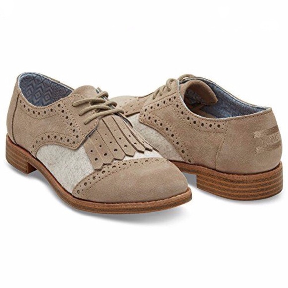 TOMS Brogue Desert Taupe Suede/Wool Kiltie Oxford - Picture 4 of 8